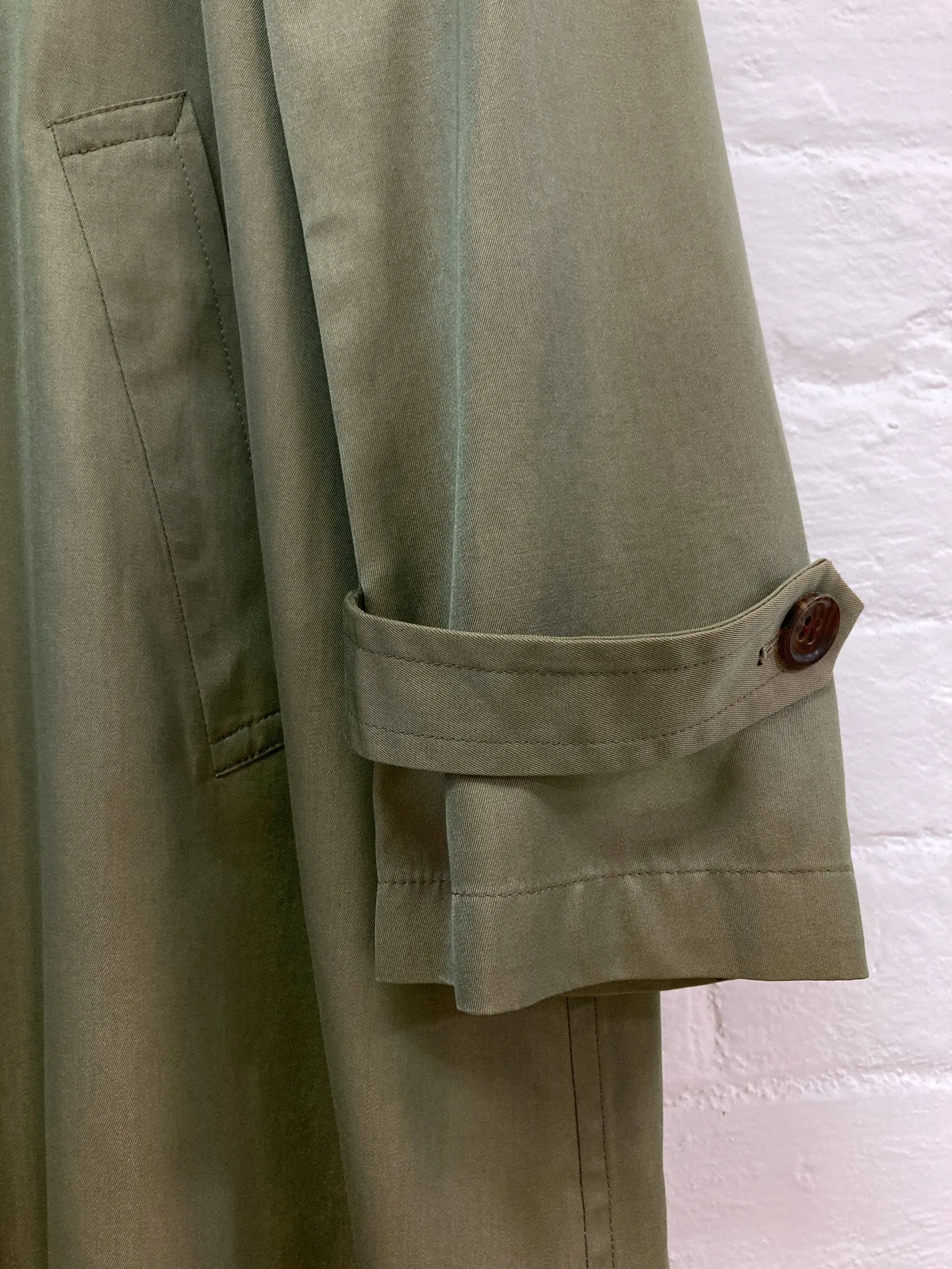 Homme Comme des Garcons 1980s khaki cotton iridescent covered placket coat - M