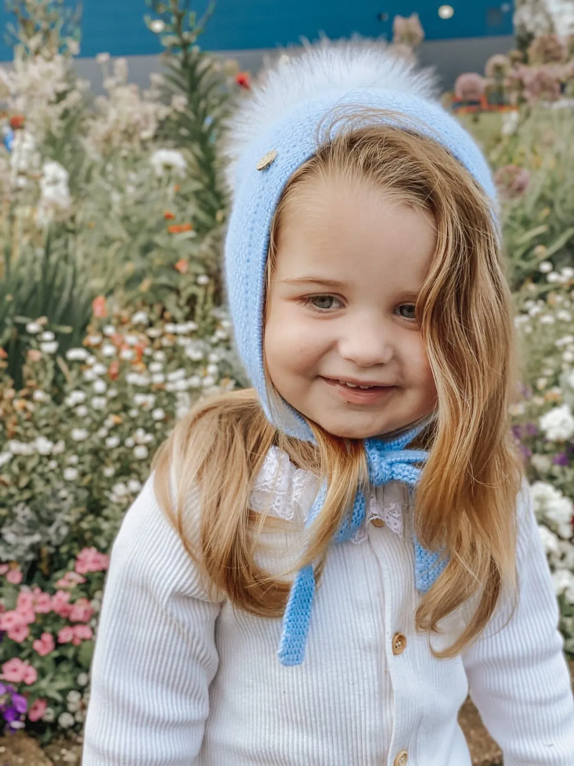 Honeycomb Blue Cashmere Bonnet