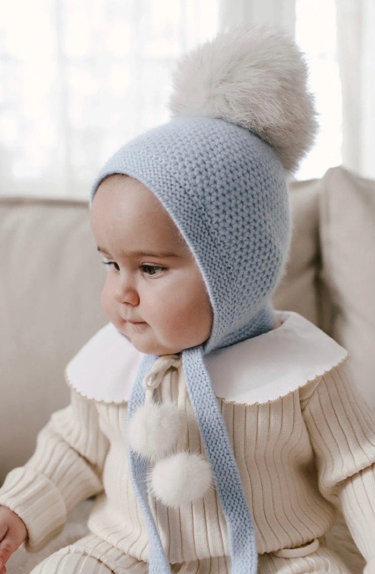 Honeycomb Blue Cashmere Bonnet