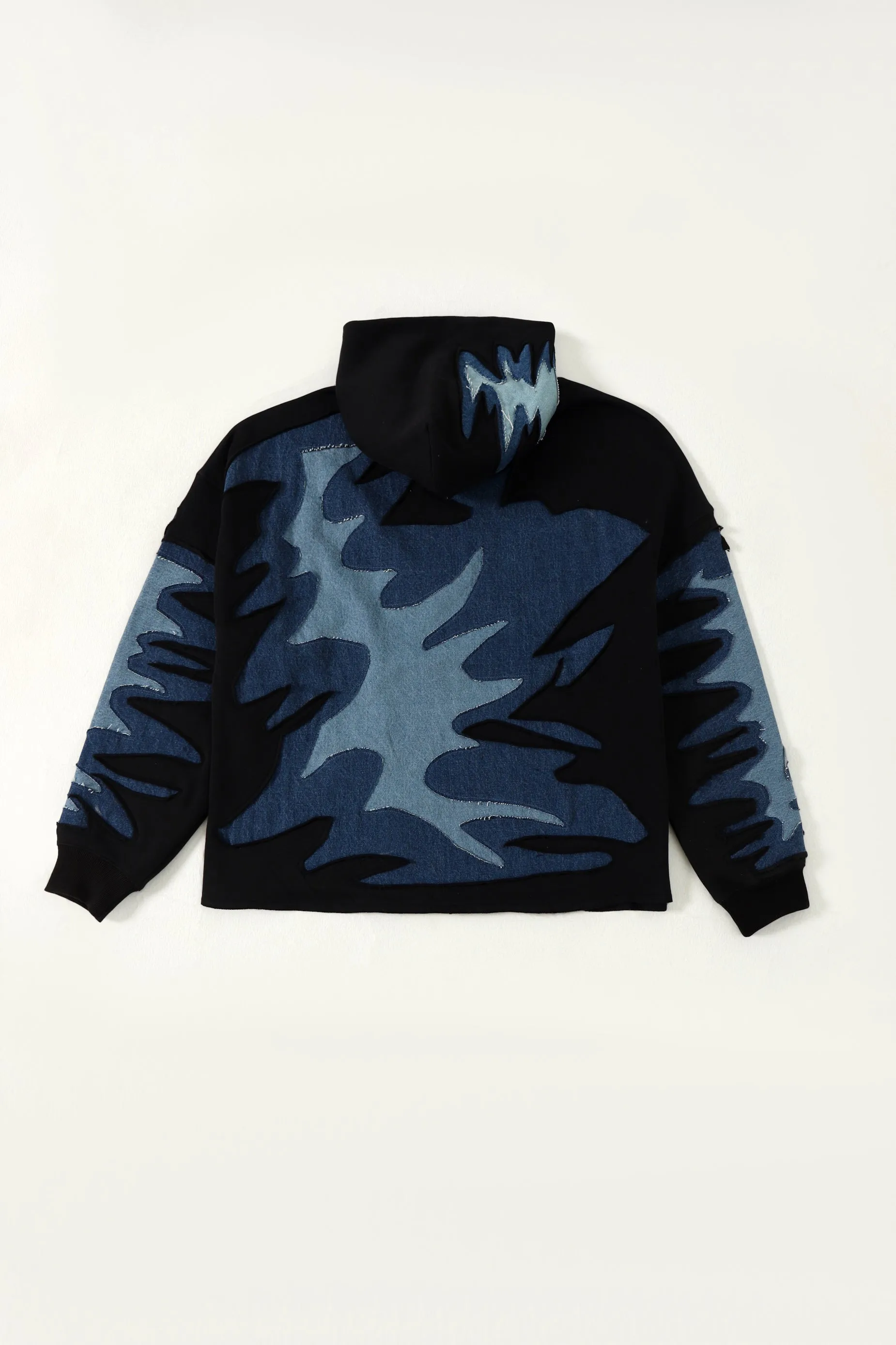 'INTERTWINE DENIM AND FLEECE HOODIE