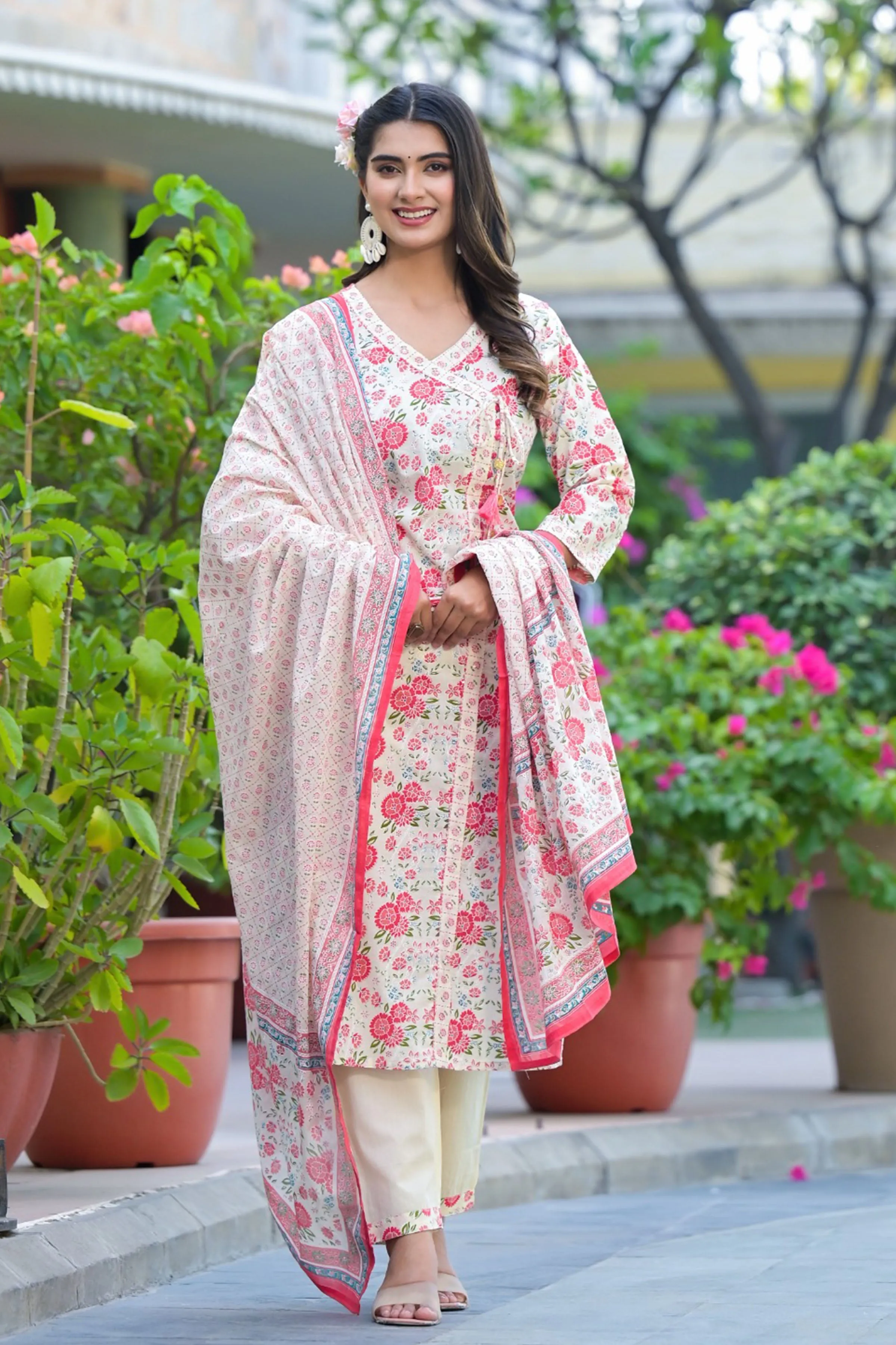 Ivory Pink Angrakha Suit Set