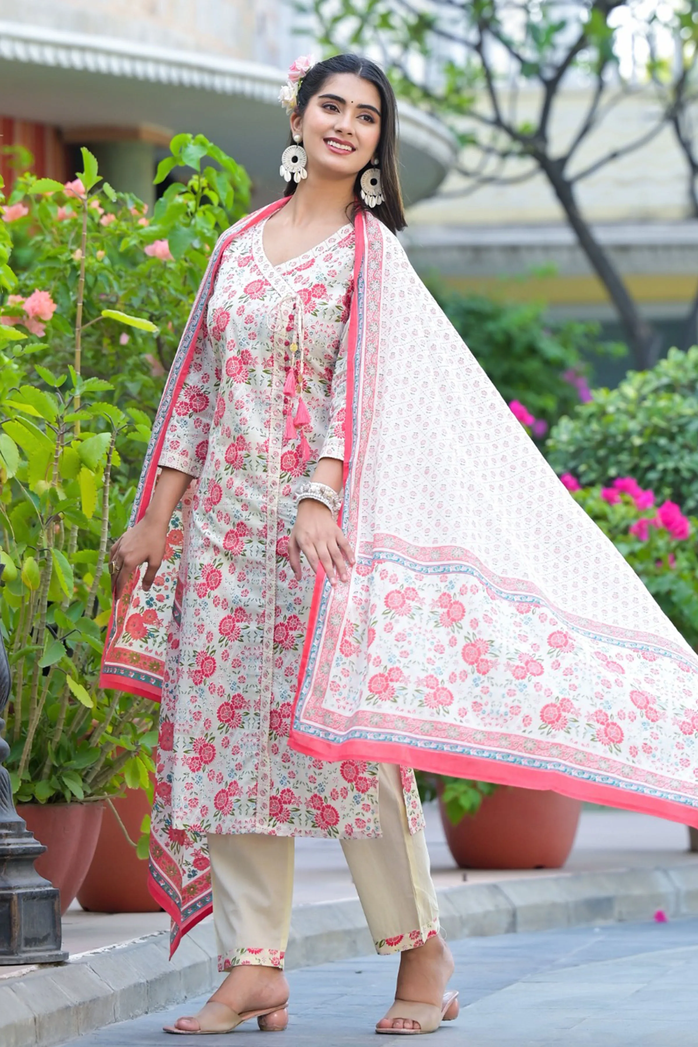 Ivory Pink Angrakha Suit Set