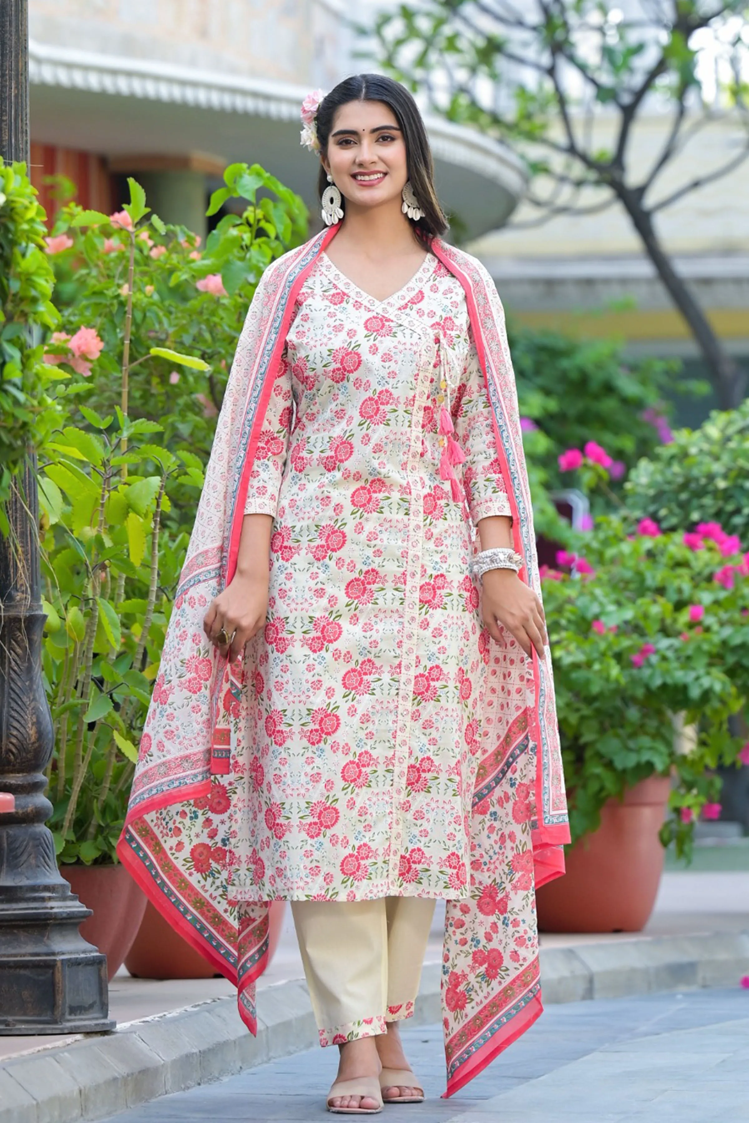 Ivory Pink Angrakha Suit Set