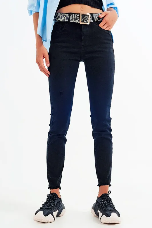 Jagged Hem Skinny Jeans