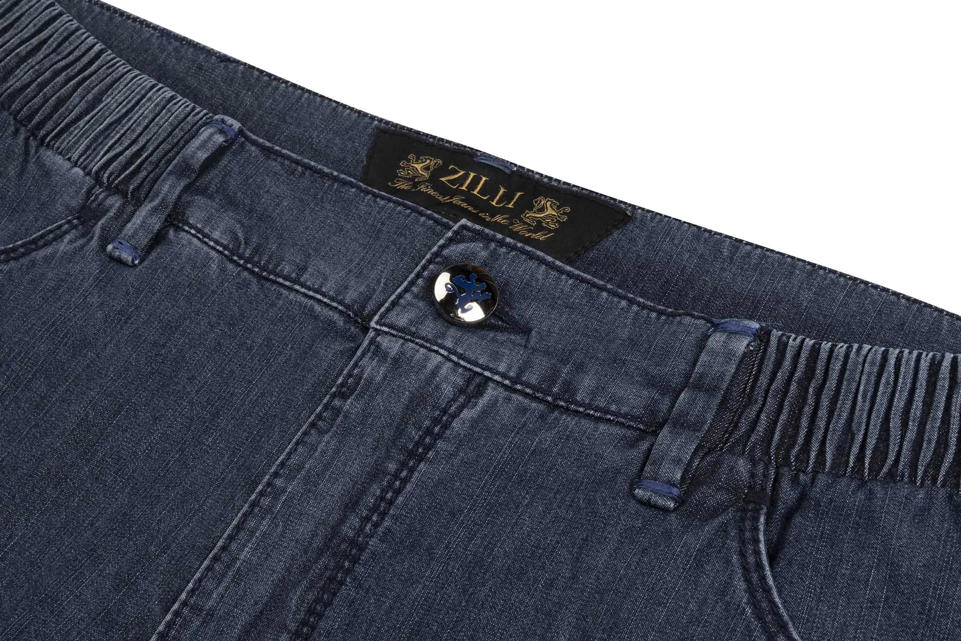 Jeans with Elastic Waistband, Ecru Stitching