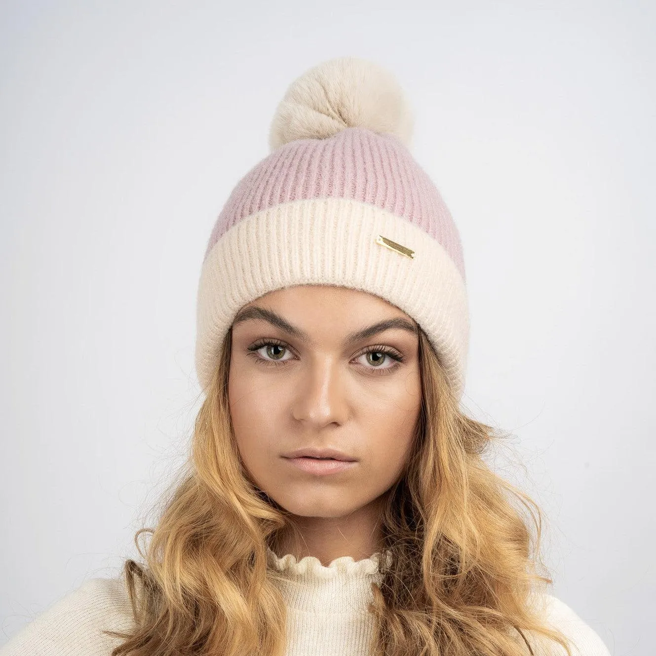 Jody Two Tone Fleece Lined Beanie - Lavender