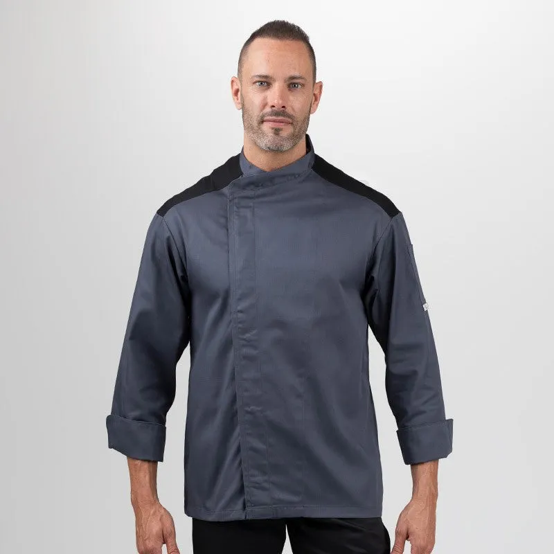 Large Size Gray Kitchen Coat with Black Shoulder - MANELLI