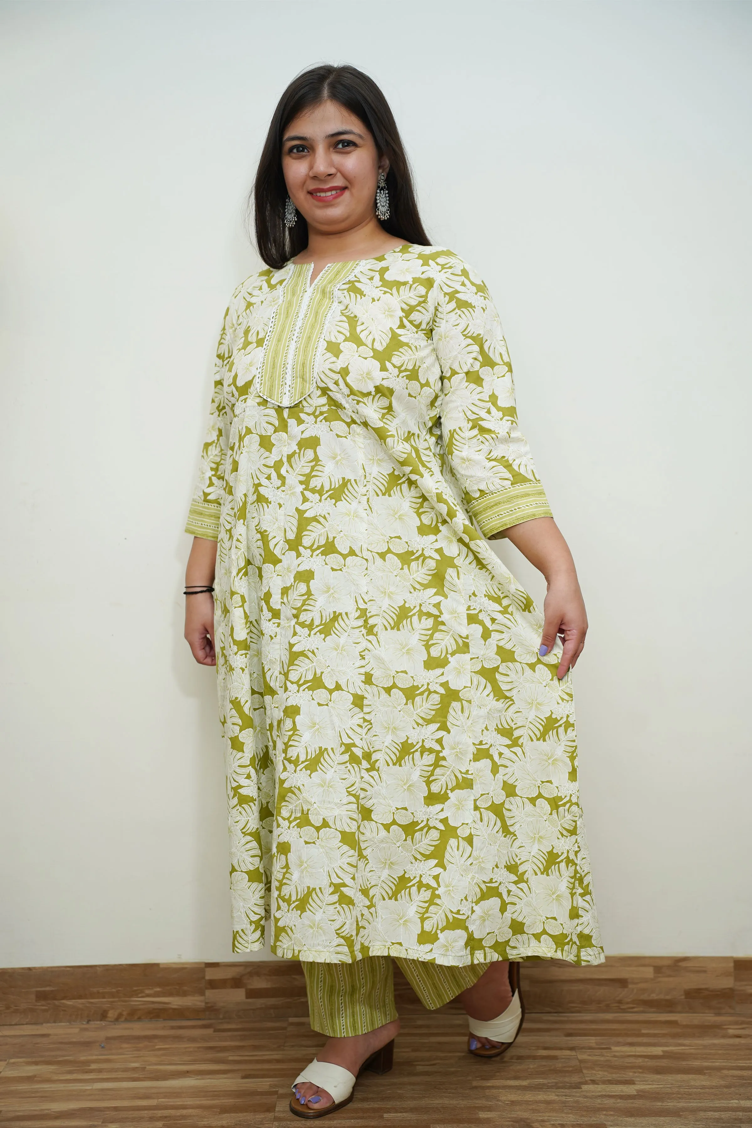 Leafy Bagh Cotton Anarkali Set