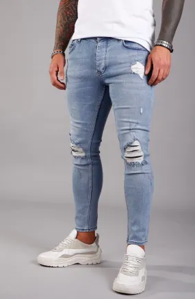 Light Blue Ripped Ultra Skinny Jeans BI-006 Streetwear Jeans