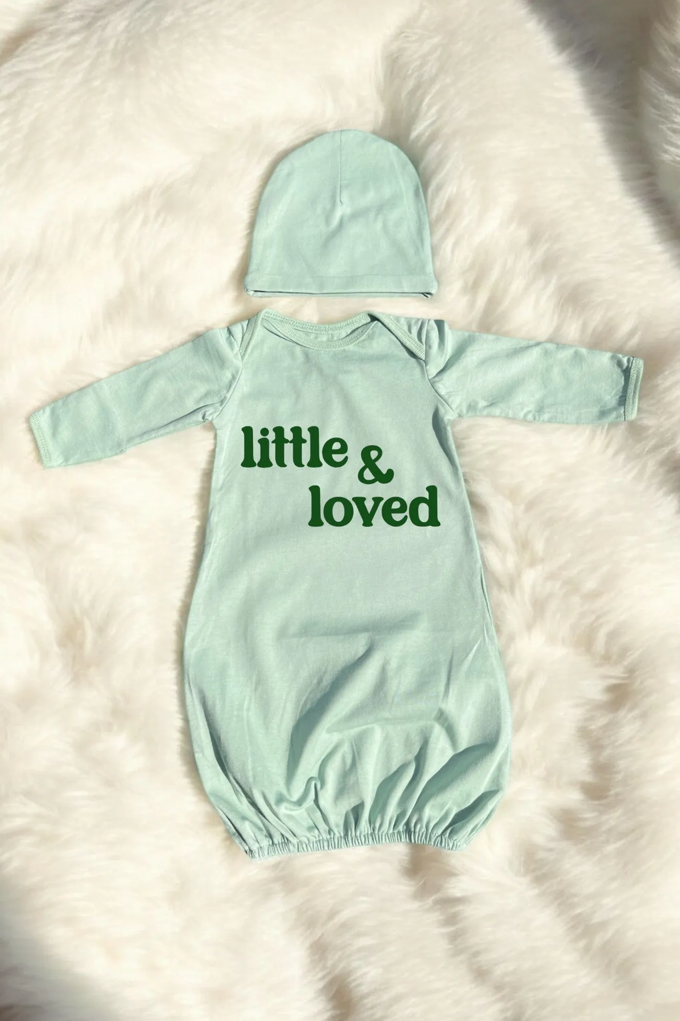 Little & Loved Baby Receiving Gown in Sage Green