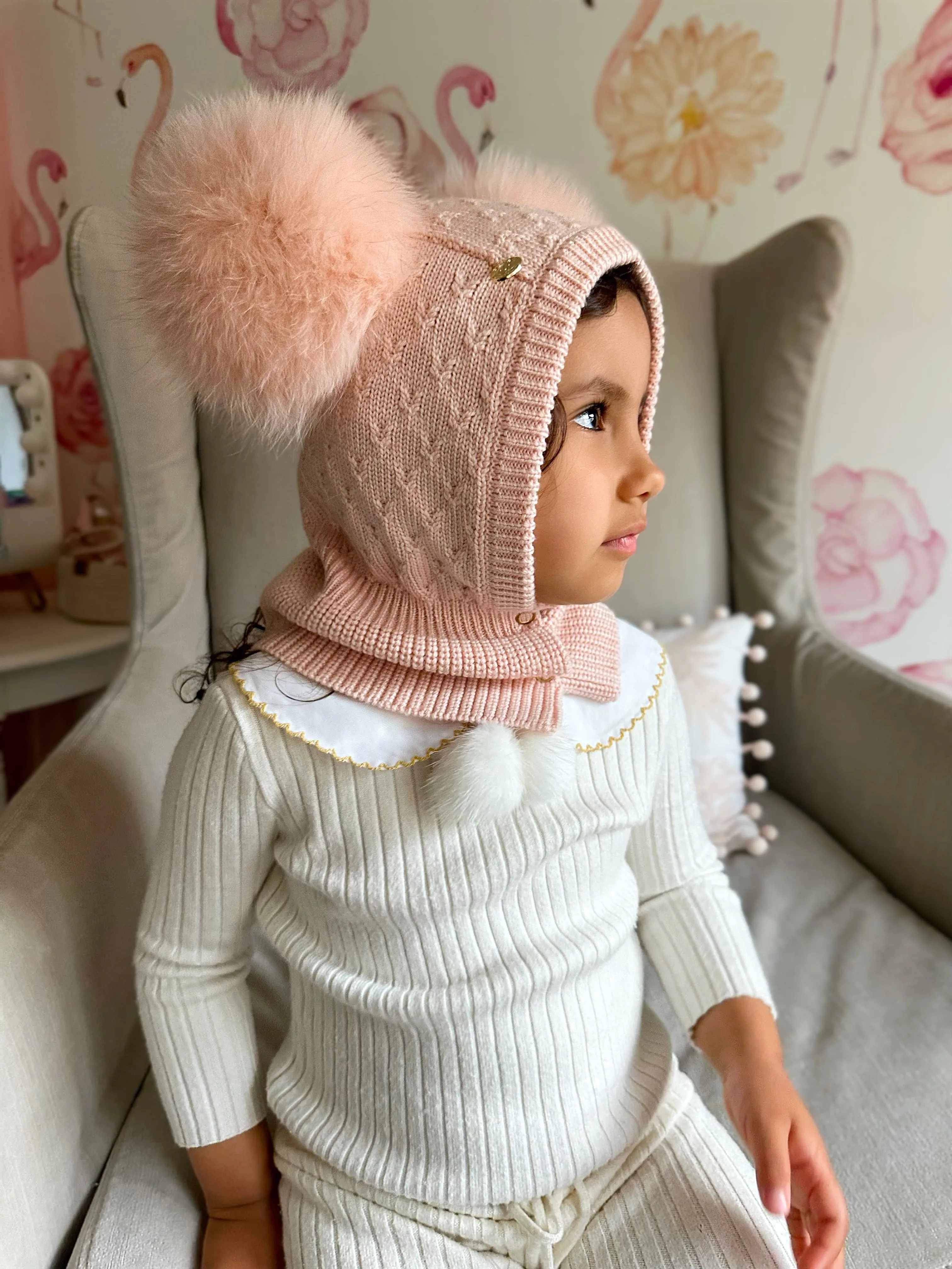 Luna Merino Wool Pink Balaclava Hat