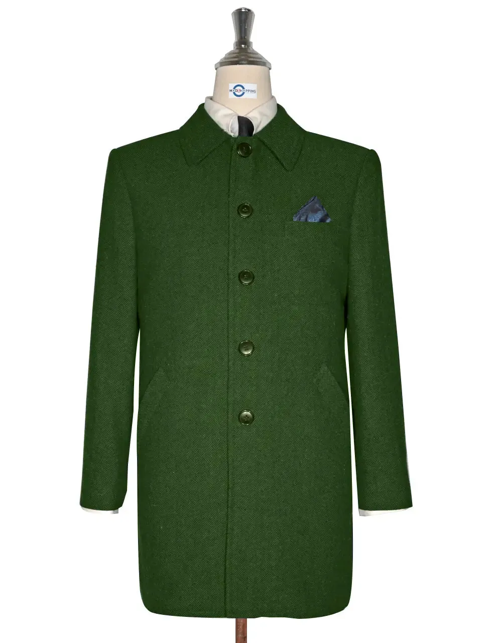 Mac Coat Men's | Vintage Style Green Herringbone Mac Coat