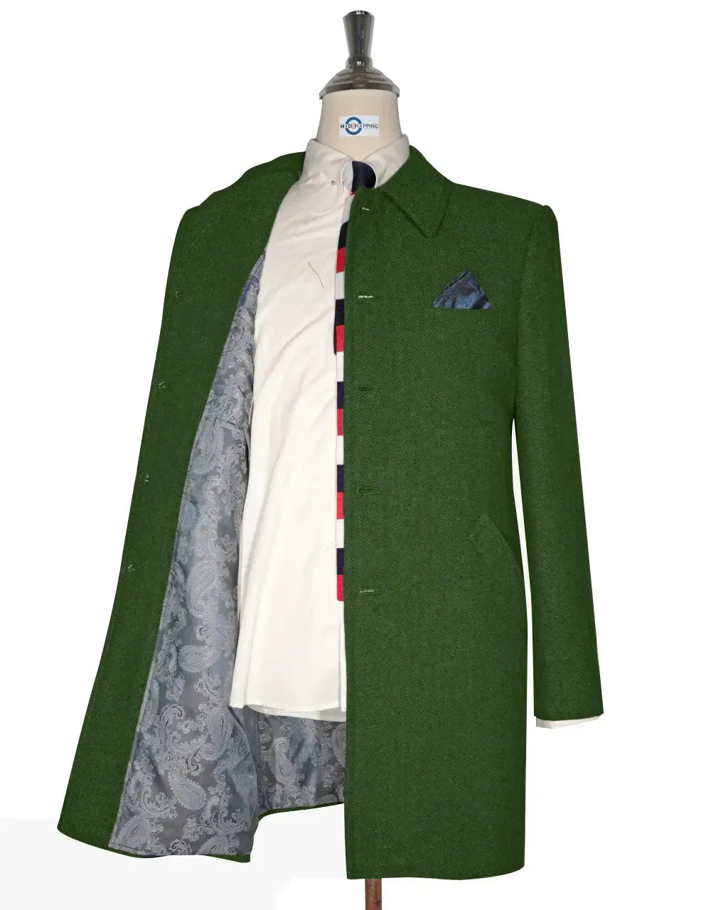 Mac Coat Men's | Vintage Style Green Herringbone Mac Coat