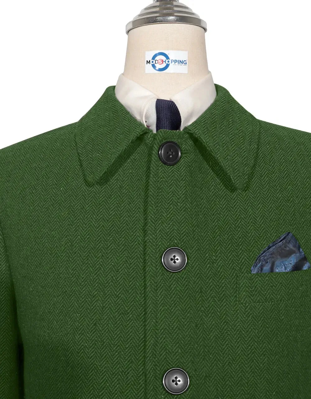 Mac Coat Men's | Vintage Style Green Herringbone Mac Coat