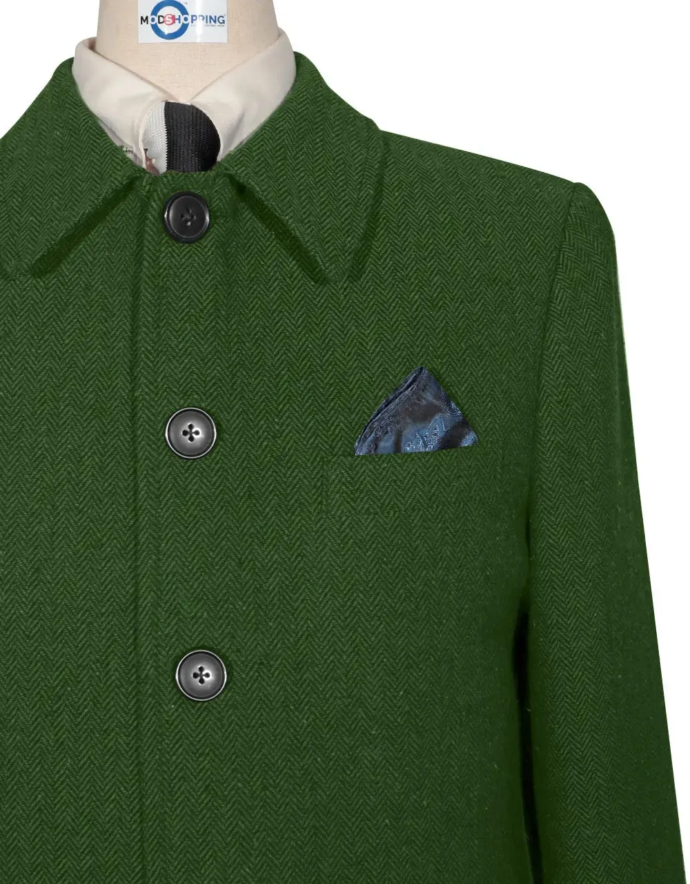 Mac Coat Men's | Vintage Style Green Herringbone Mac Coat