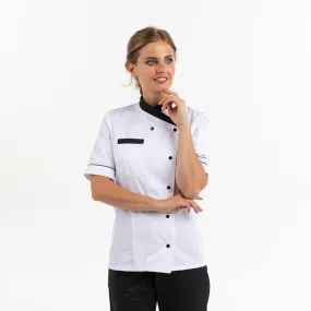 Masterchef Women's Kitchen Coat White and Black Short Sleeve - MANELLI