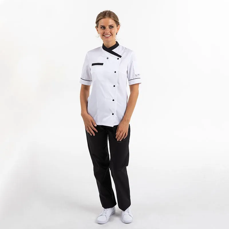 Masterchef Women's Kitchen Coat White and Black Short Sleeve - MANELLI