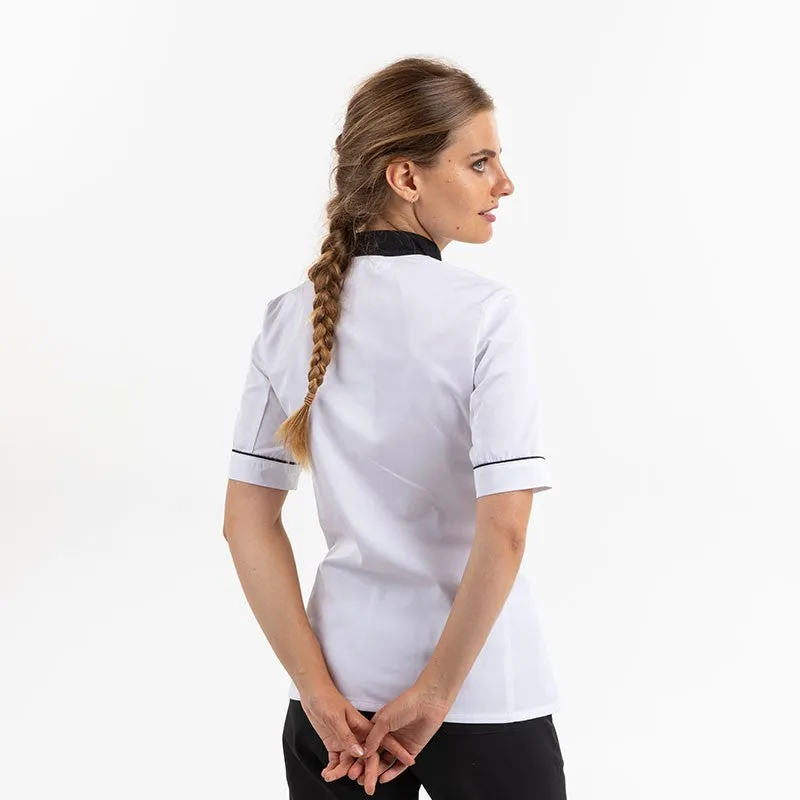 Masterchef Women's Kitchen Coat White and Black Short Sleeve - MANELLI