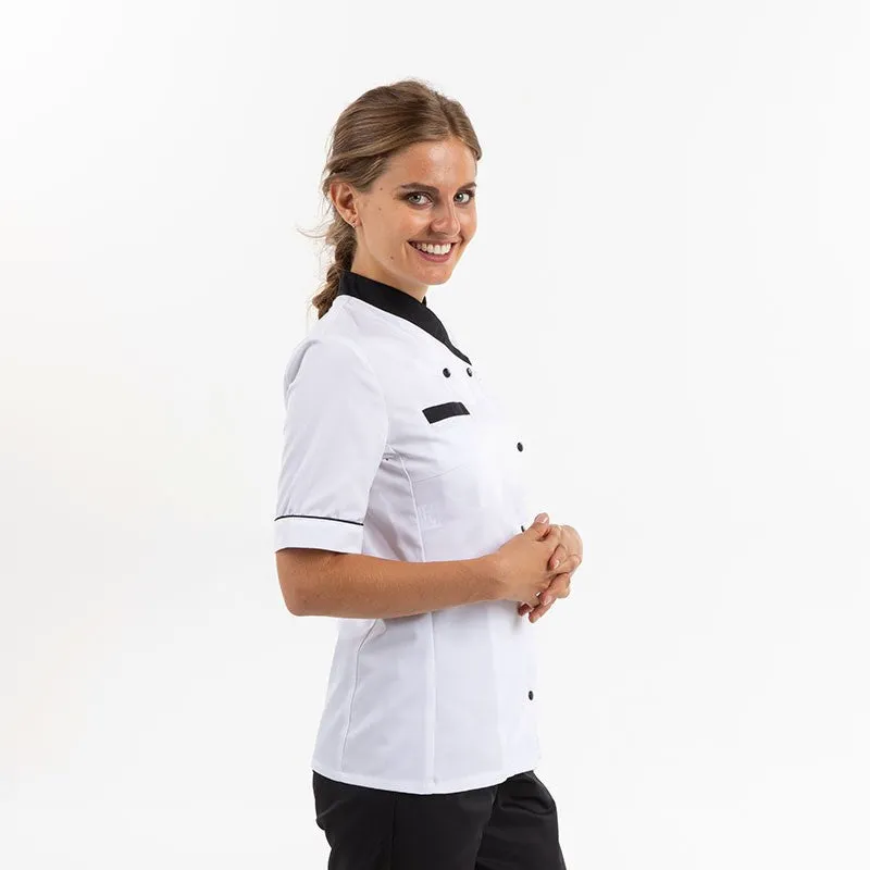 Masterchef Women's Kitchen Coat White and Black Short Sleeve - MANELLI