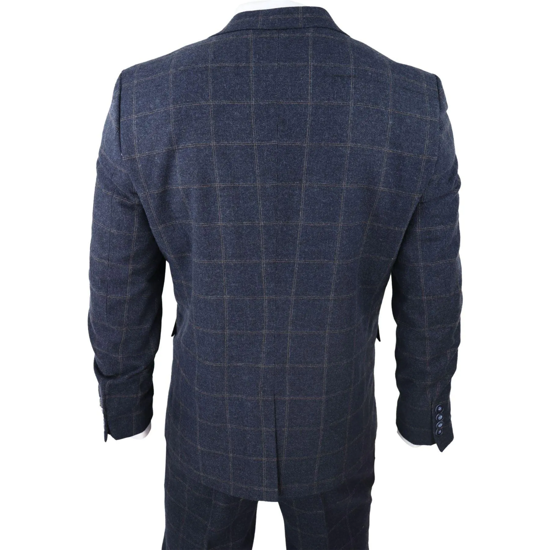 Men's 3 Piece Suit Wool Tweed Navy Blue Brown Check 1920s Gatsby Formal Dress Suits