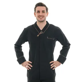 Men's Black Long Sleeve Bi-material Chef Coat - LAFONT