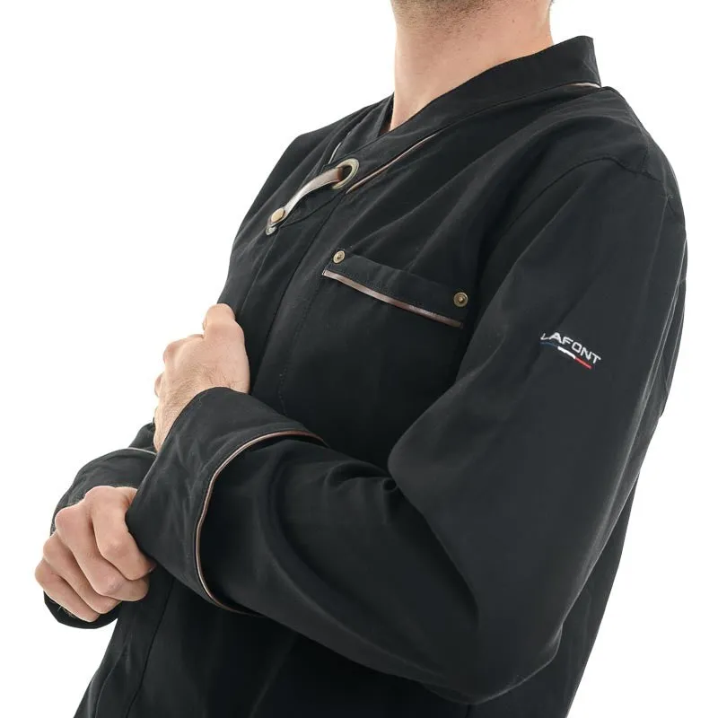 Men's Black Long Sleeve Bi-material Chef Coat - LAFONT