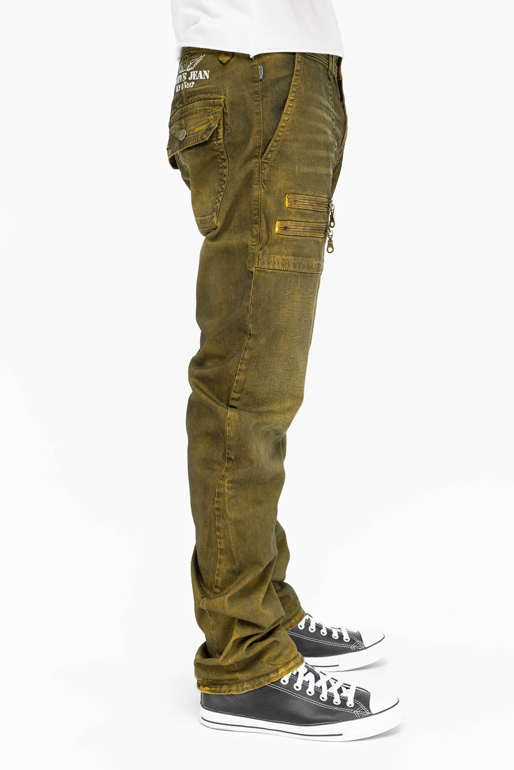 MENS CARGO ZIPPER PANTS IN DUSTY YELLOW