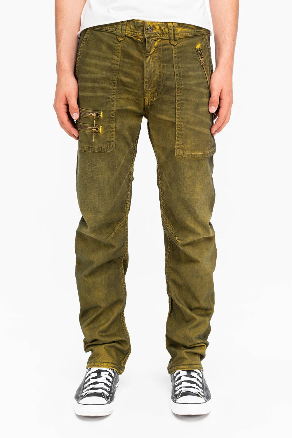 MENS CARGO ZIPPER PANTS IN DUSTY YELLOW