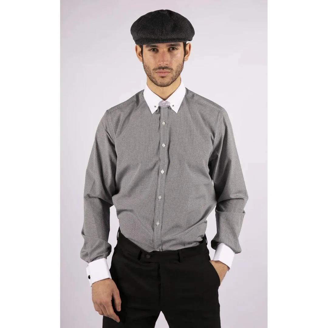 Mens Club Collar Shirt With Bar Poplin Pin White Black 1920s Peaky Blinders