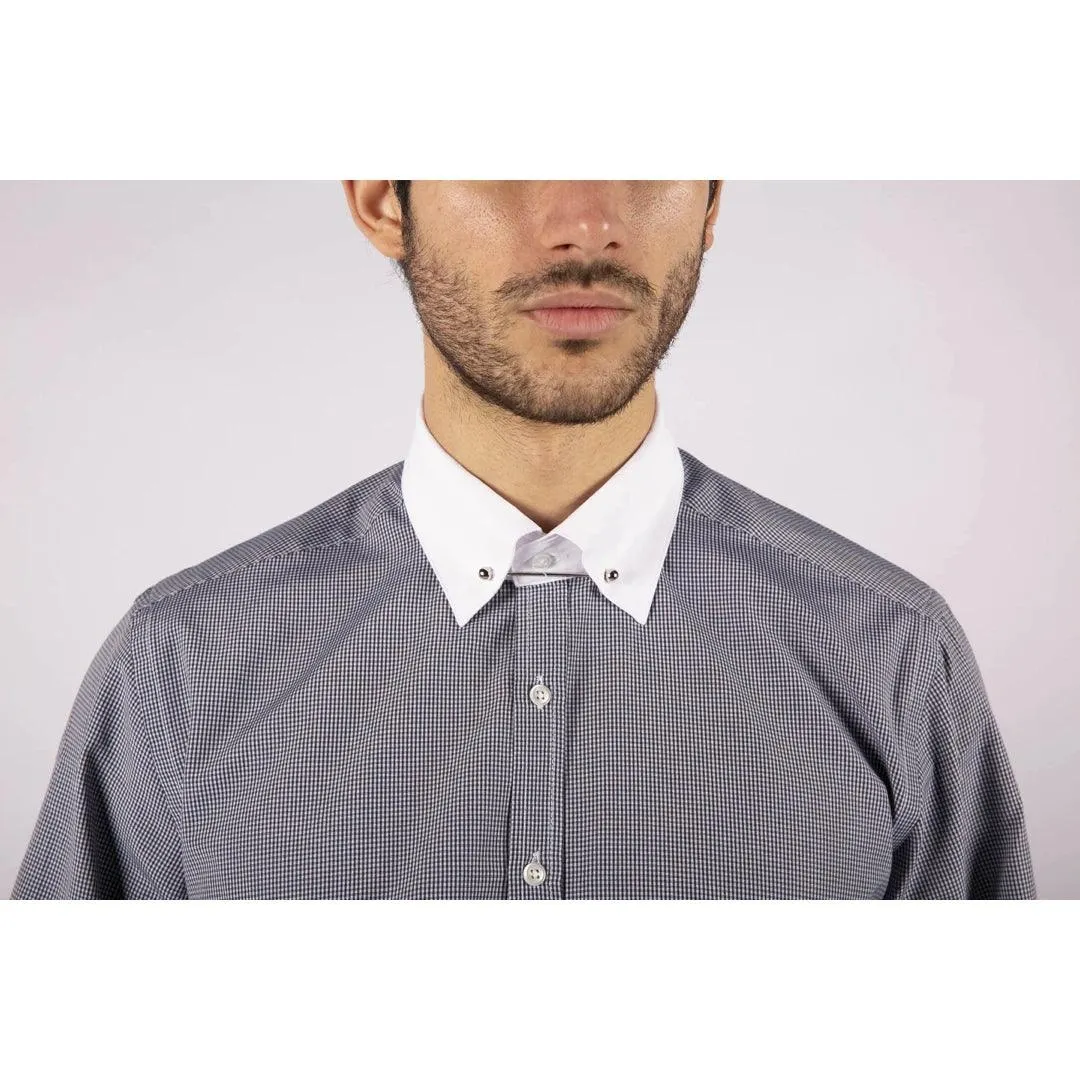 Mens Club Collar Shirt With Bar Poplin Pin White Black 1920s Peaky Blinders