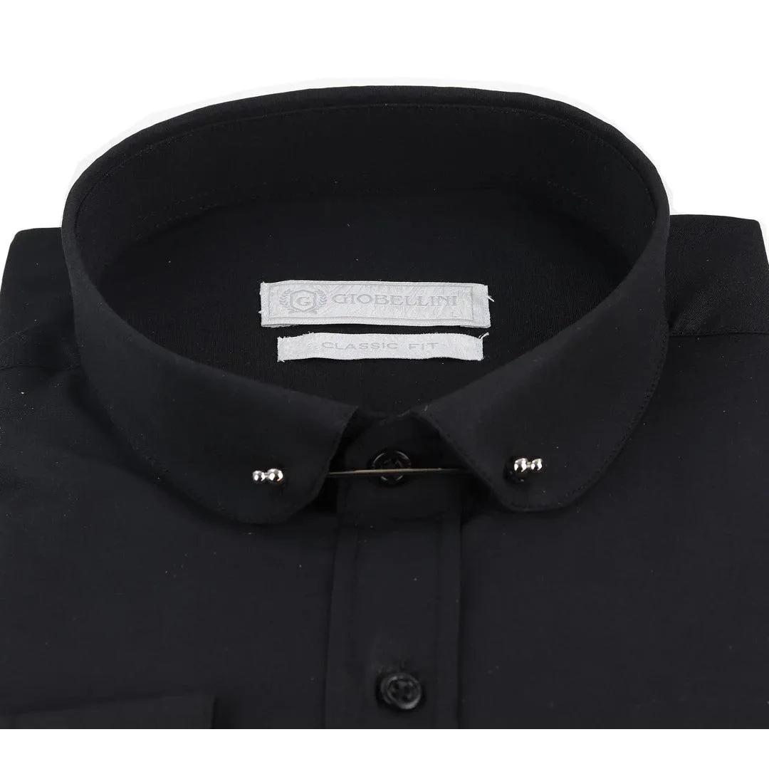 Mens Club Collar Shirt With Bar Poplin Pin White Black 1920s Peaky Blinders