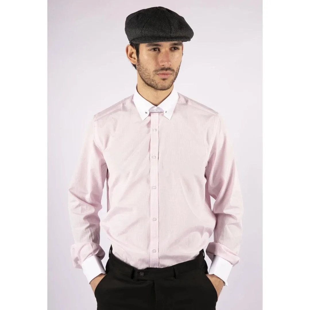 Mens Club Collar Shirt With Bar Poplin Pin White Black 1920s Peaky Blinders