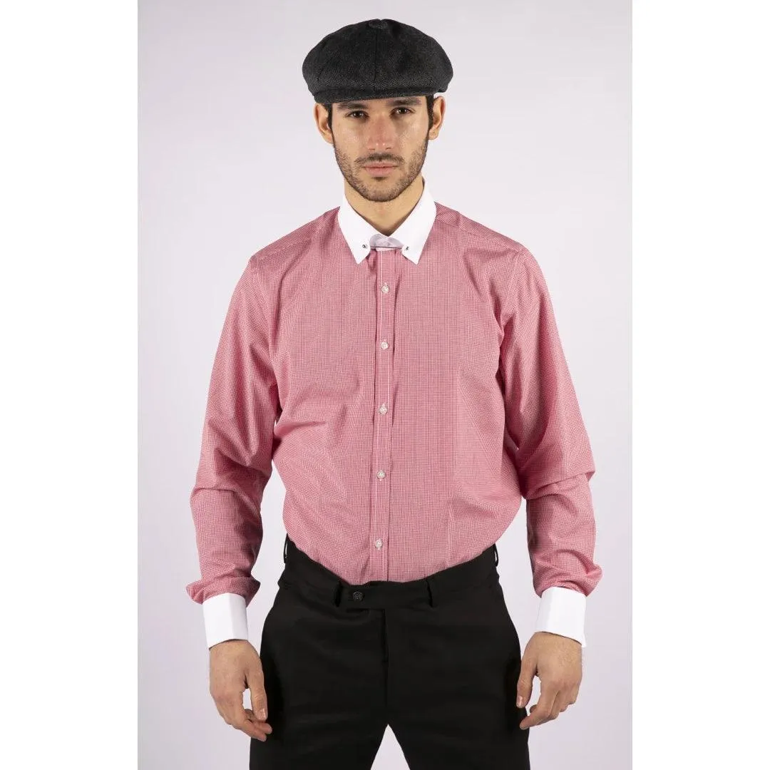 Mens Club Collar Shirt With Bar Poplin Pin White Black 1920s Peaky Blinders