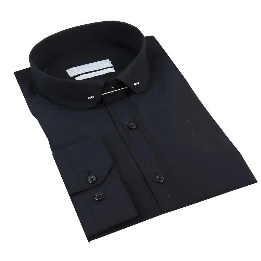 Mens Club Collar Shirt With Bar Poplin Pin White Black 1920s Peaky Blinders