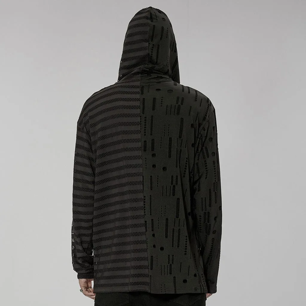 Men's Gothic Striped Splice Ripped Hoodies