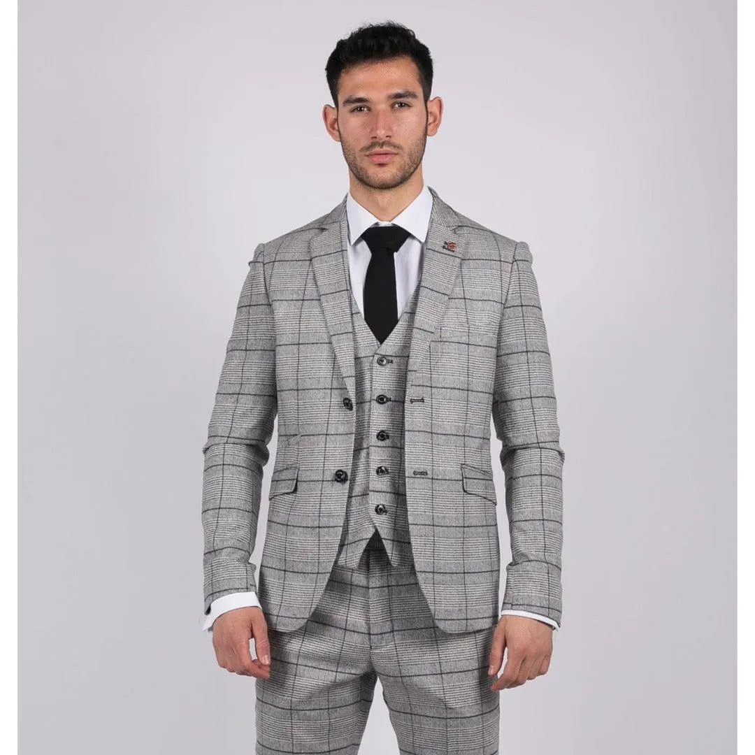 Mens Grey Check Black Tweed 3 Piece Suit Vintage Classic 1920s Wedding