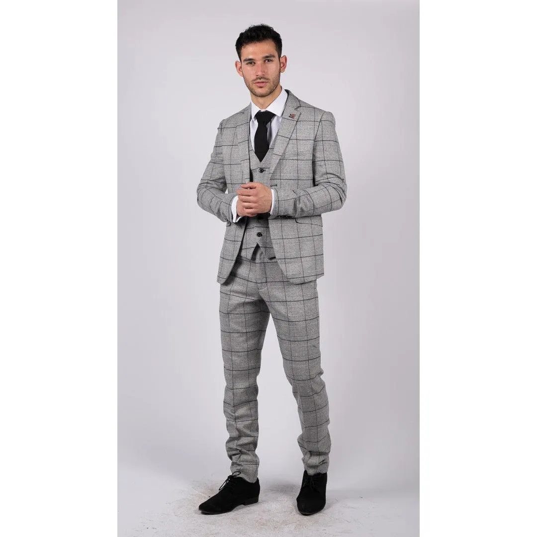 Mens Grey Check Black Tweed 3 Piece Suit Vintage Classic 1920s Wedding