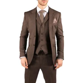 Mens Herringbone Tweed 3 Piece Suit Brown Classic Vintage Tailored Wedding Blinders