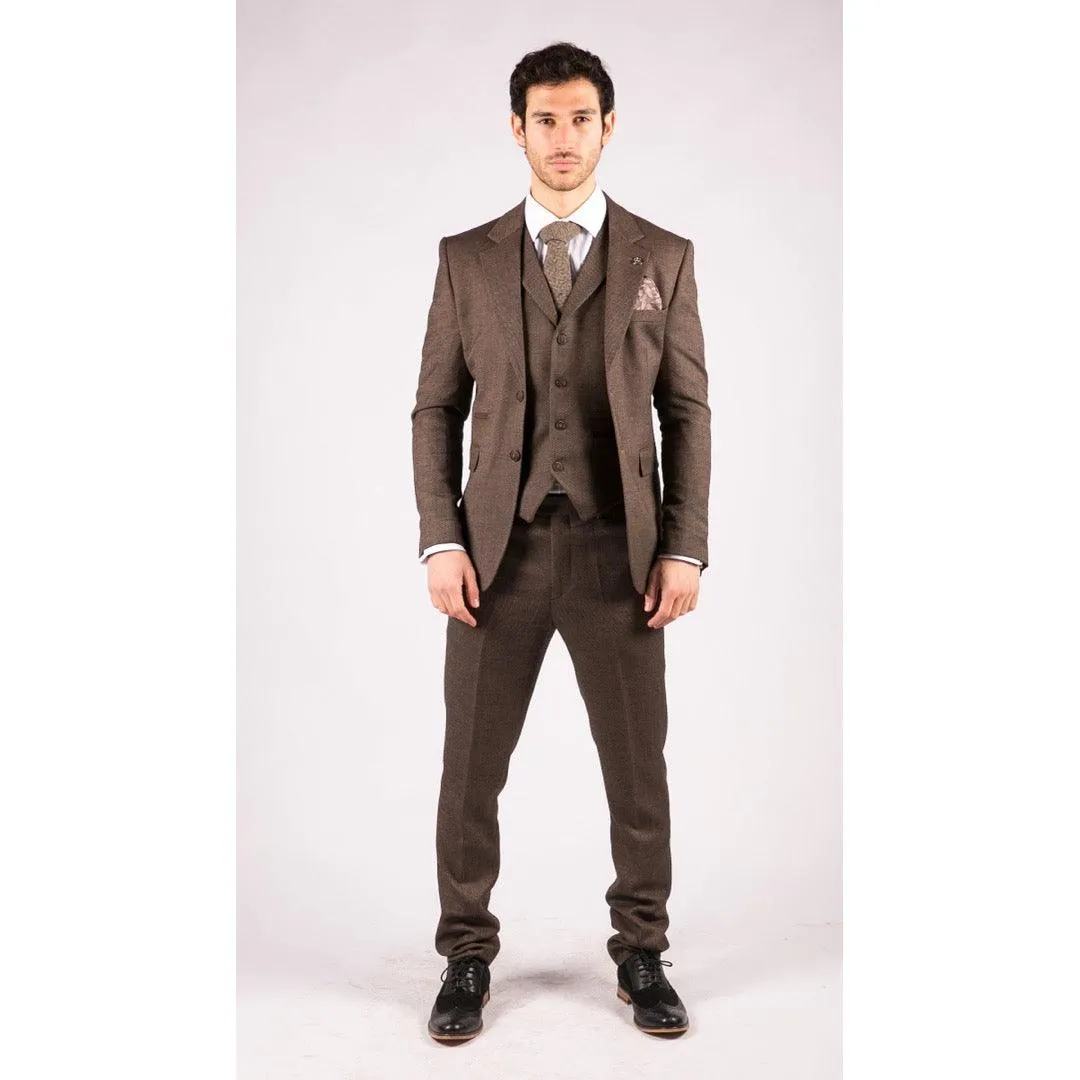 Mens Herringbone Tweed 3 Piece Suit Brown Classic Vintage Tailored Wedding Blinders