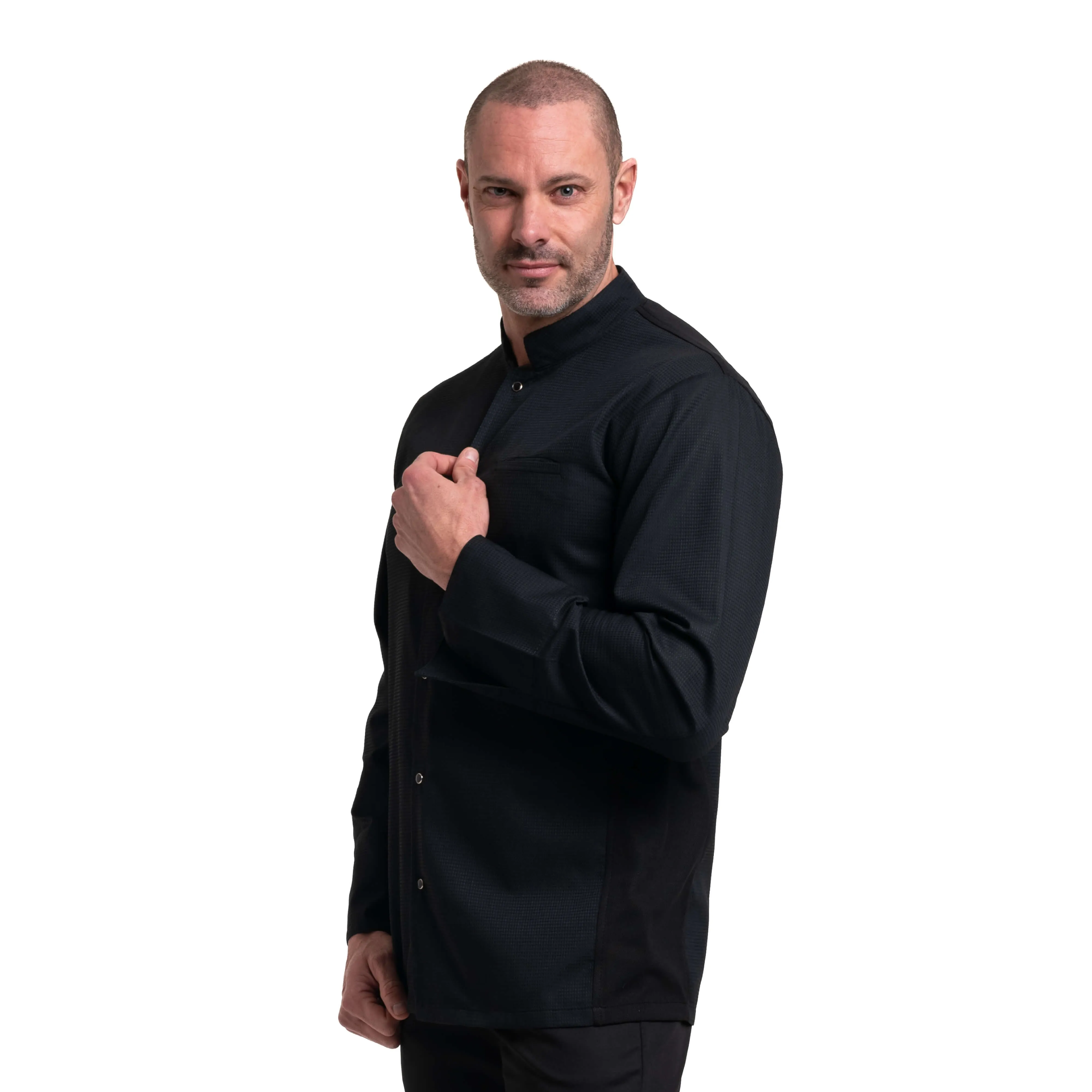 Men's Long Sleeve Black Chef's Coat - MANELLI