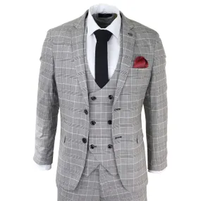 Mens Marc Darcy Grey Prince Of Wales Check Suit Ross Office Wedding Slim Fit Classic