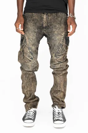 MENS MILITARY STYLE CARGO PANTS IN BROWN THUNDER WASH