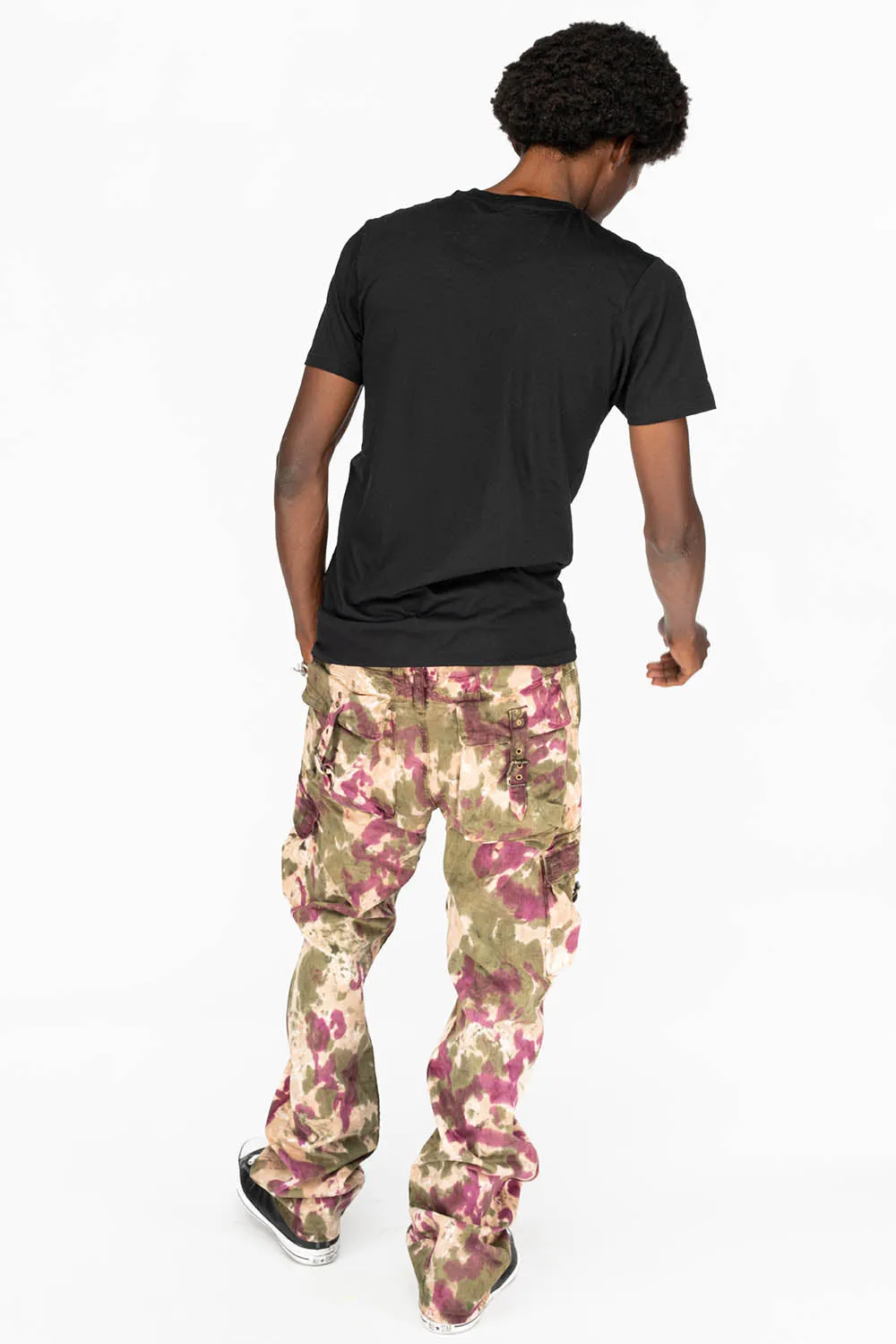 MENS MILITARY STYLE CARGO PANTS IN PAINT BURGUNDY DYE