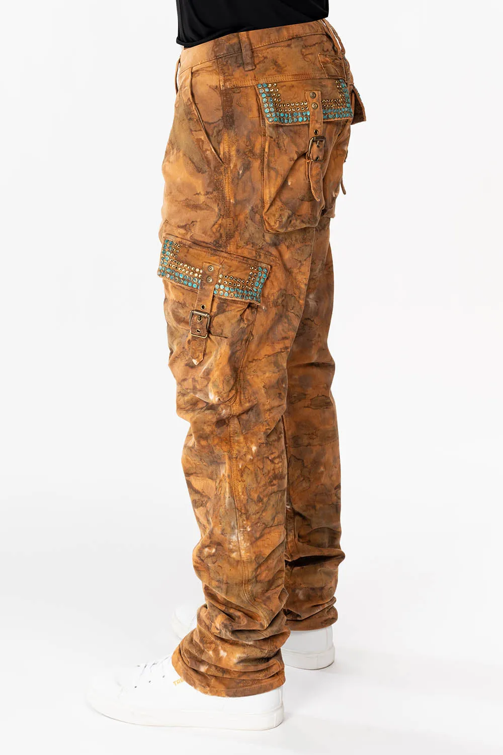 MENS PREDATOR CARGO PANTS WITH CRYSTALS IN MUD BROWN