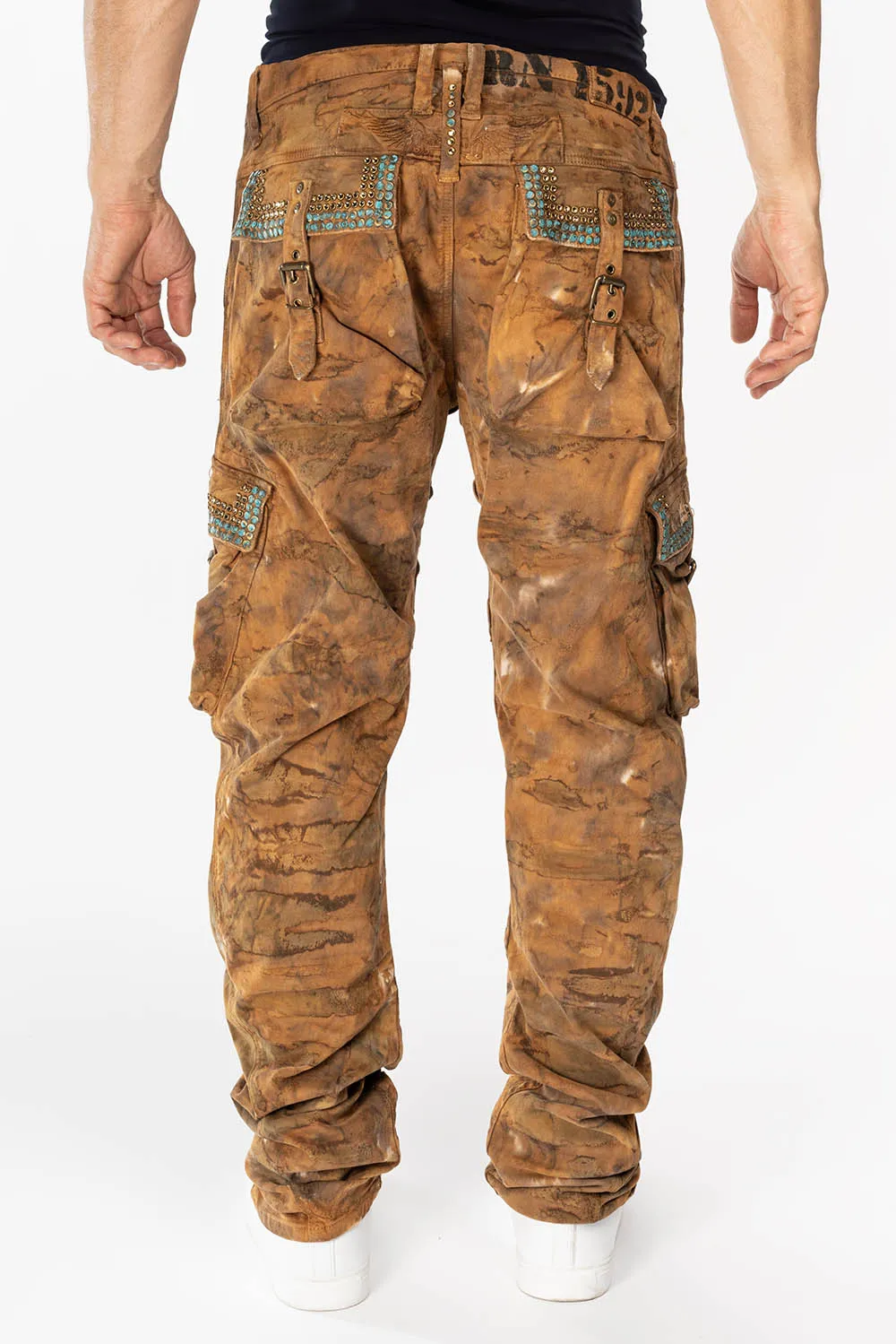 MENS PREDATOR CARGO PANTS WITH CRYSTALS IN MUD BROWN