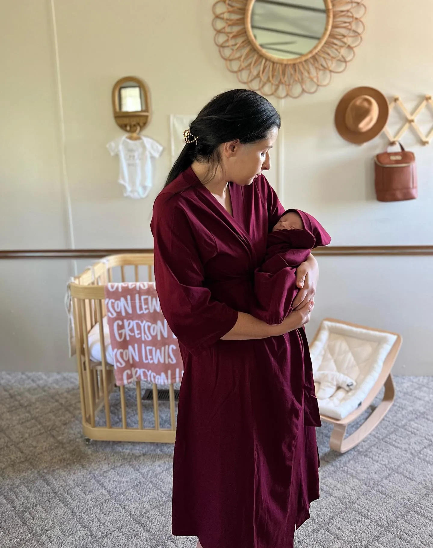 Merlot Robe & Baby Gown & Hat Set