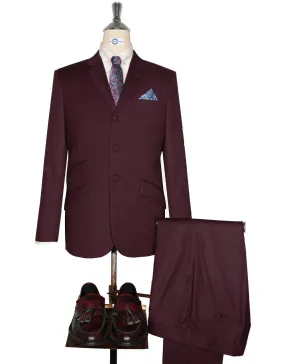 Mod Suit - Burgundy Birdseye Suit For Men