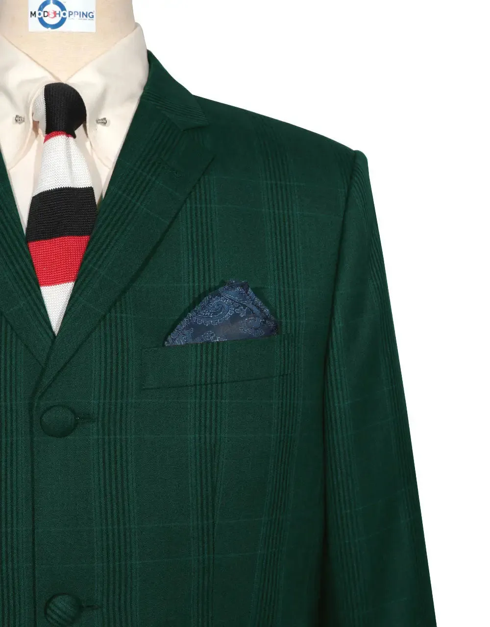 Mod Suit - Olive Green Prince Of Wales Check Suit