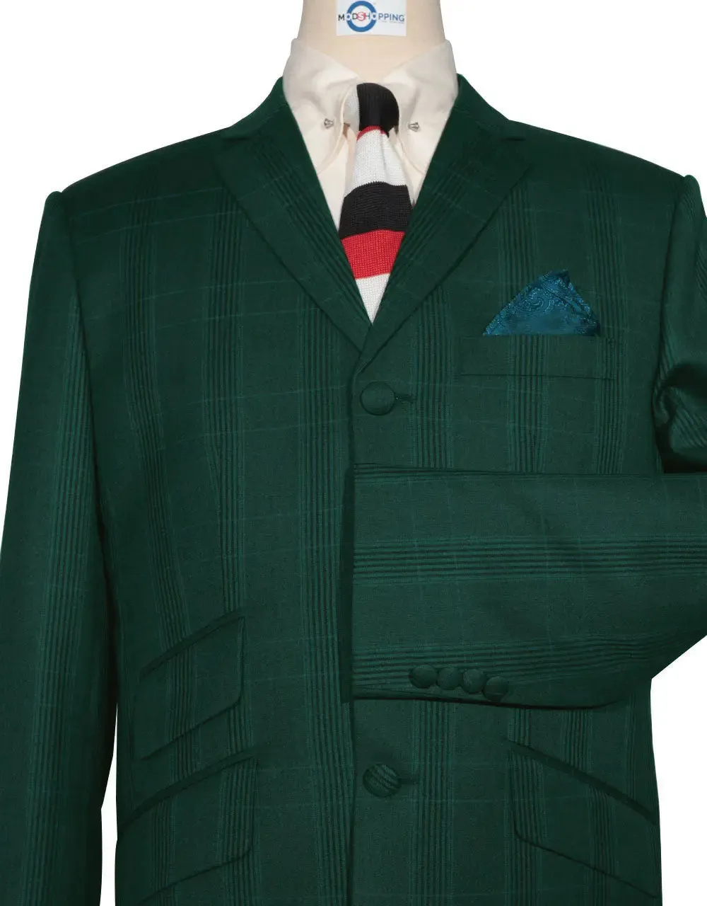 Mod Suit - Olive Green Prince Of Wales Check Suit