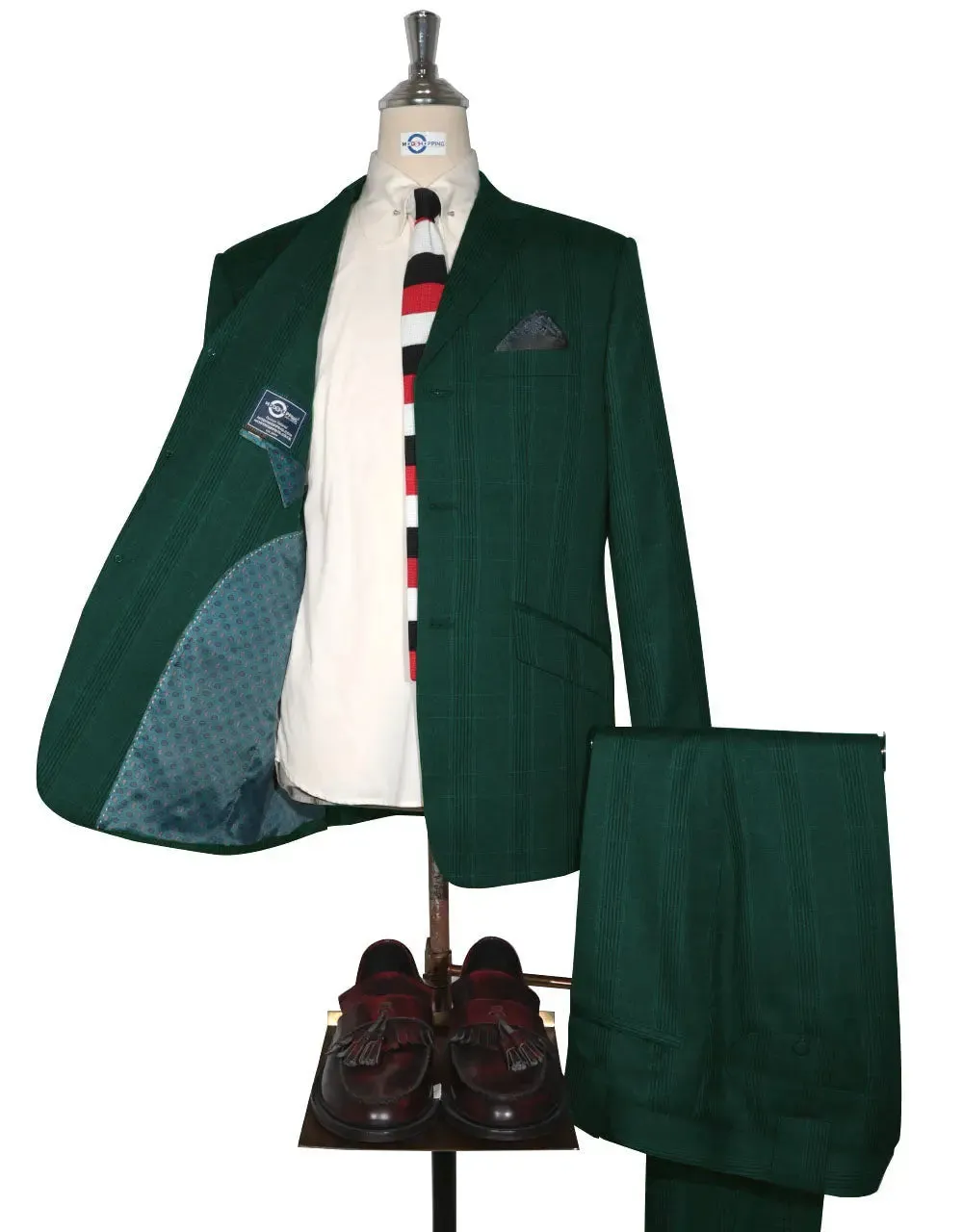 Mod Suit - Olive Green Prince Of Wales Check Suit